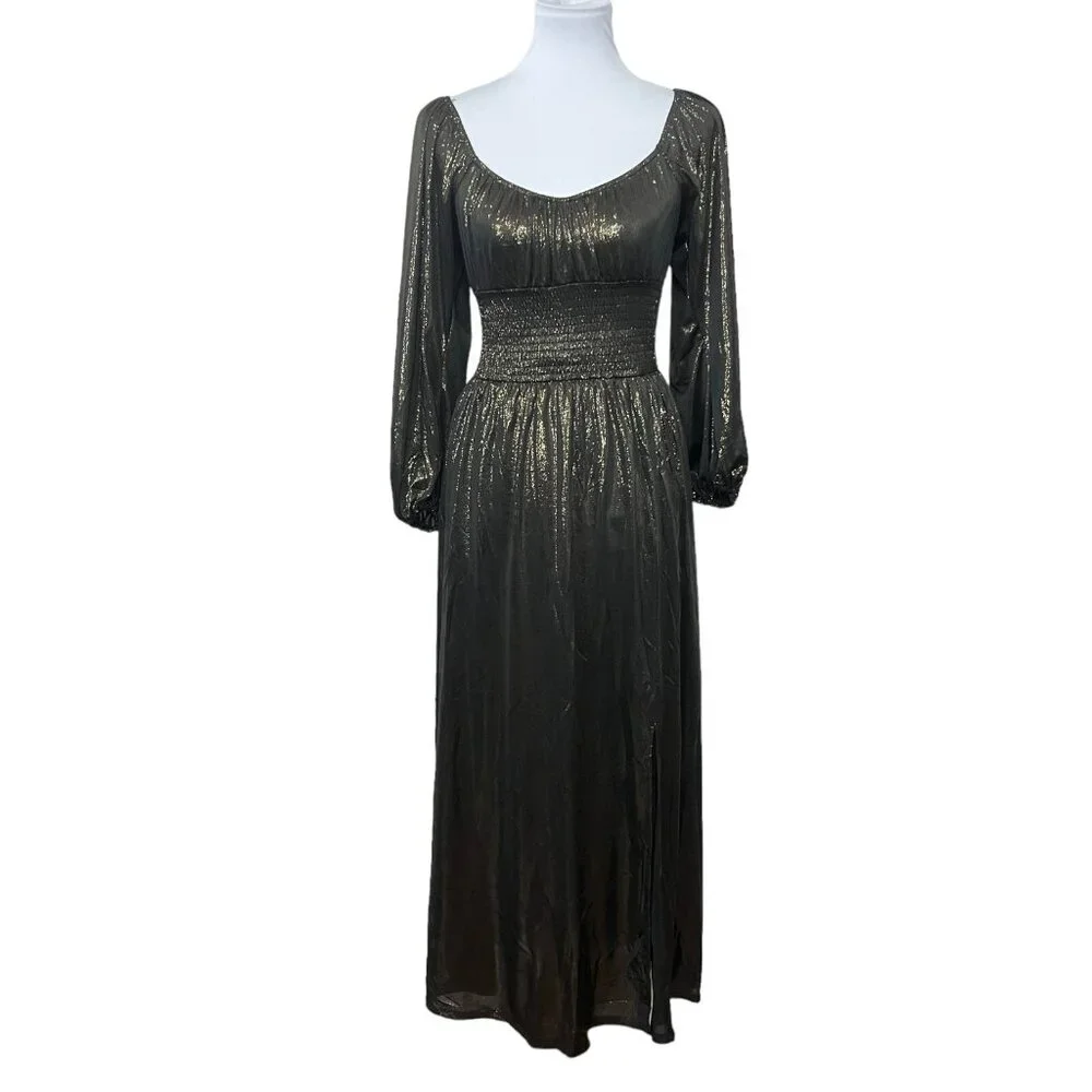REVOLVE NSR Metallic Midi‎ Dress Womens XS Coquette Princess Royalcore Romantic
